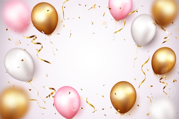 Celebration with gold confetti and balloons