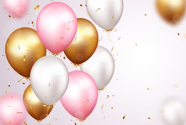 Vector celebration with gold confetti and balloons