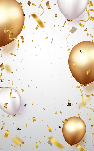 Vector celebration with gold confetti and balloons