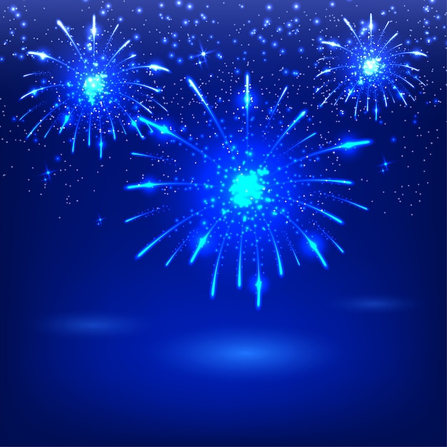 Vector celebratory fireworks on a blue background. card. vector illustration.