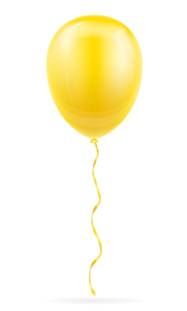 Celebratory yellow balloon pumped helium with ribbon on white