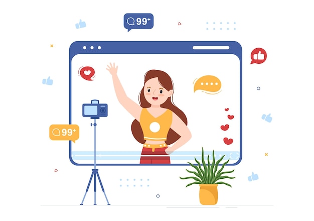 Celebrity Influencer with Post on Internet for Advertising Marketing or Endorse in Flat Illustration