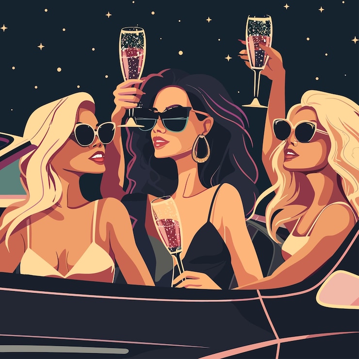 Vector celebrity_women_sit_in_luxury_car_with_glasses
