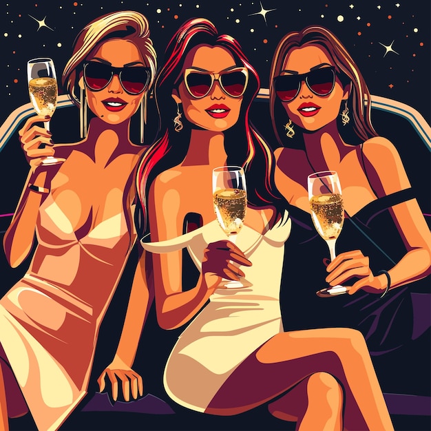 Vector celebrity_women_sit_in_luxury_car_with_glasses