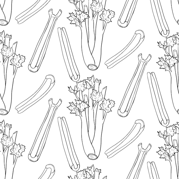 Celery vector seamless pattern. Detailed vegetarian food drawing. Farm market product