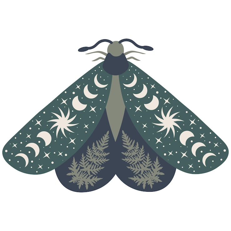Vector 天体蝶のベクター イラストです。ムーンフェイズを備えた神秘的なルナモス。魔法の花昆虫