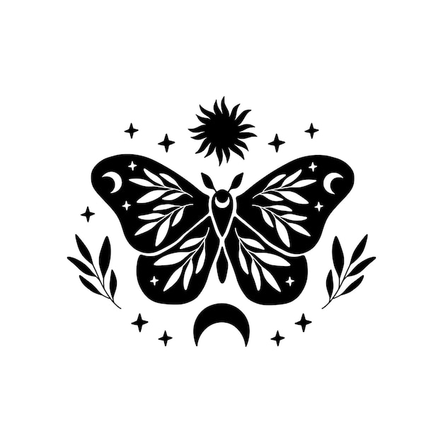 Celestial butterfly vector illustration Mystical moon moth Boho magic insect on white background Template for modern poster card t shirt print sticker