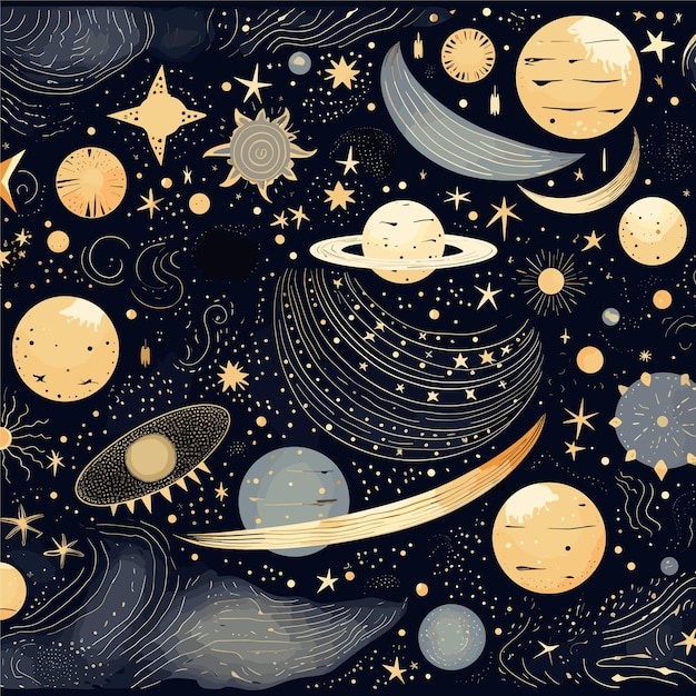 Celestial Clipart and Pattern Background Vector Illustration