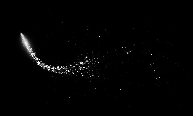 Vector a celestial comet leaving a shimmering trail in the dark night sky