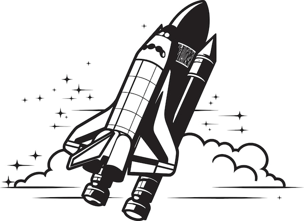 セレスティアル・コンクレーター・コンセプト・ベクトル・デザイン ブラック・ロケット・アストラル・アドベンチャー・スケッチ