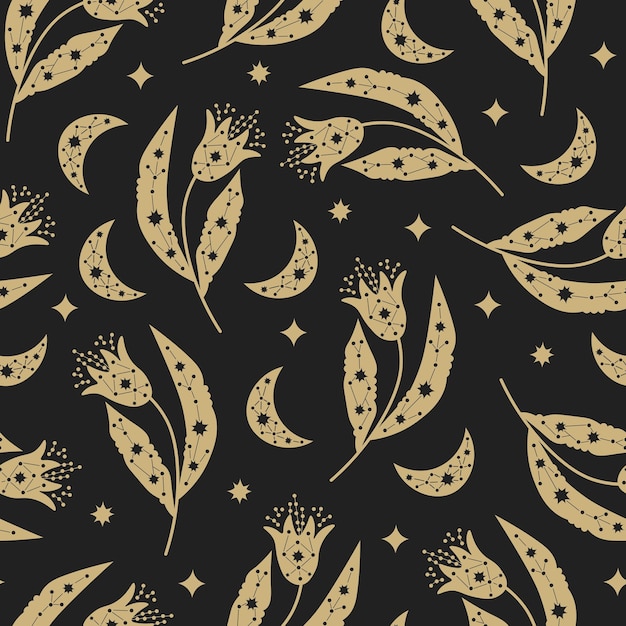 Celestial flowers seamless pattern