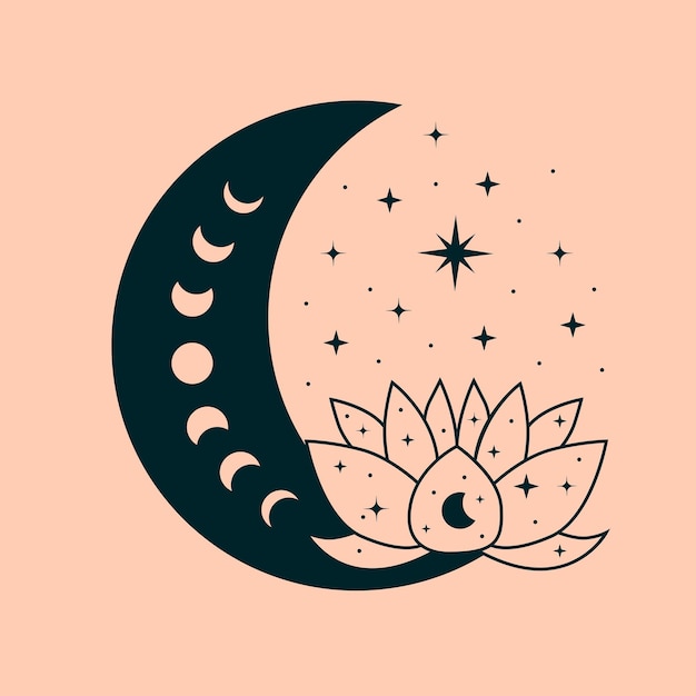 Vector celestial illustration lotus magical and mystical art