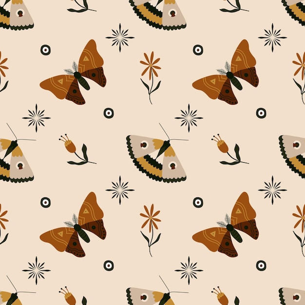 Celestial moth pattern Vector seamless background