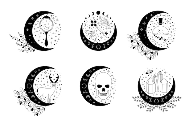 Vector celestial mystical moon collections magic and esotericl