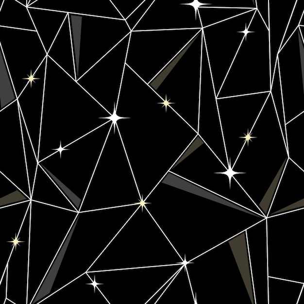 Vector celestial seamless pattern black starry sky geometric lines with stars astrological background