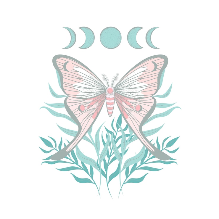 Vector celestial sun moon butterfly retro tshirt graphics design