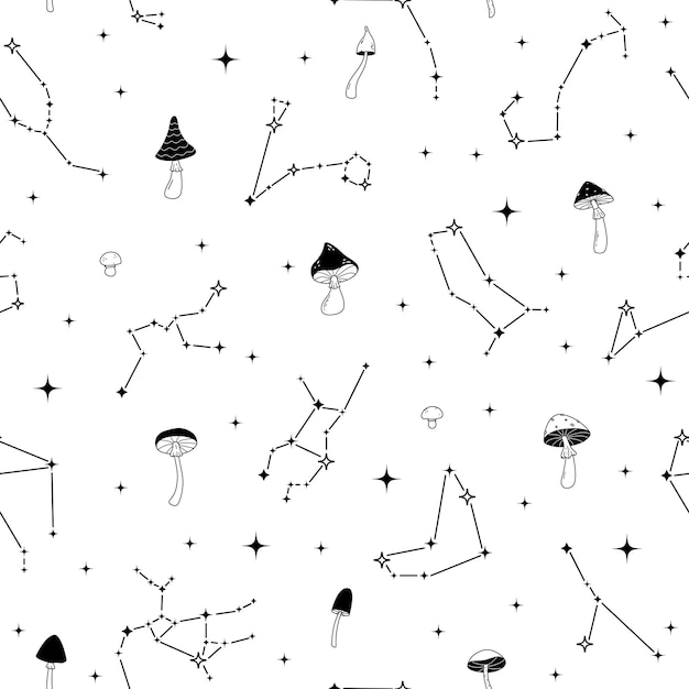 천상의 원활한 패턴 별자리와 별 매직 조디악 텍스처 신비로운 밀교 점성술 배경