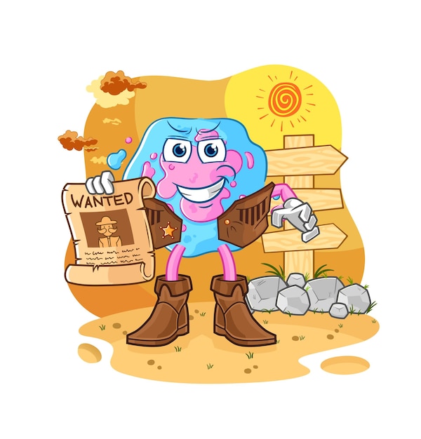 Cell cowboy with wanted paper cartoon mascot vector