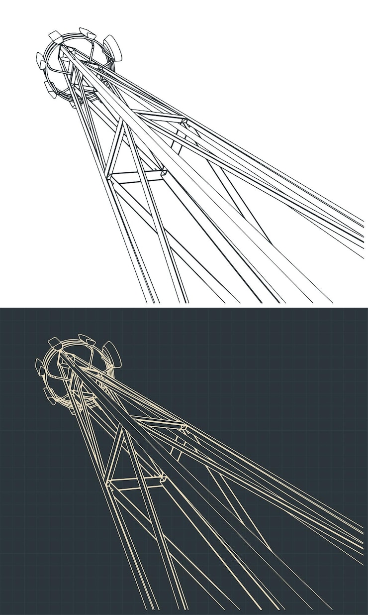 Vector cell tower with equipment drawings