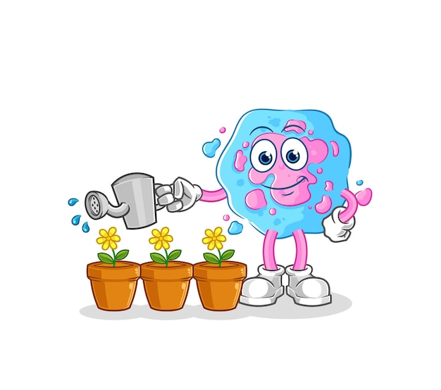Cell watering the flowers mascot cartoon vector