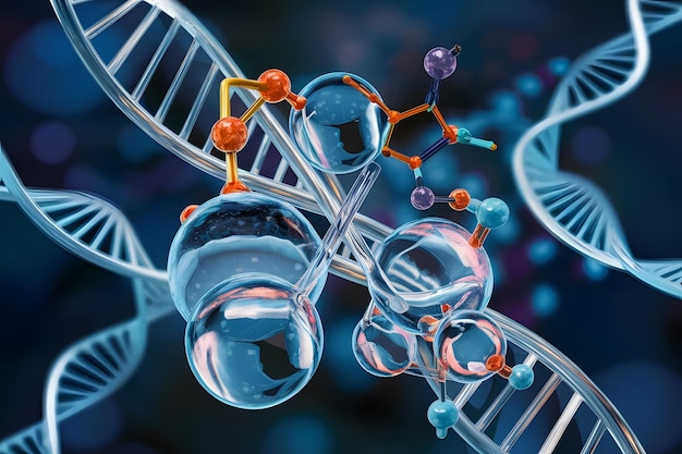 Cellen en dna-structuur abstracte achtergrond 3D-weergave