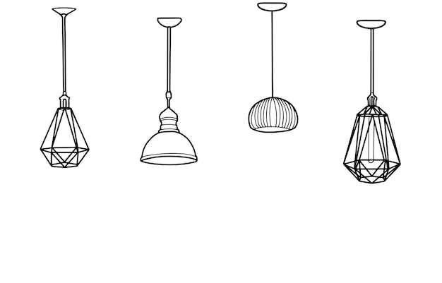 Celling lamps or Hanging Lamp outline black and white for industrial loft style modern and vintage