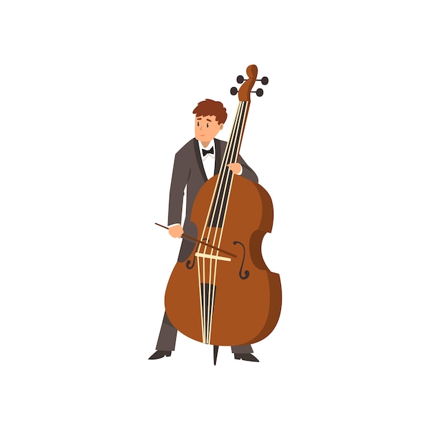 Vector cellist man playing cello musicain playing classical music vector illustration on a white background