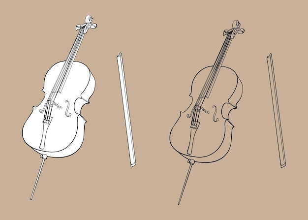 cello hand draw icon isolated on white background. Vector. One line drawing. Musical acoustic