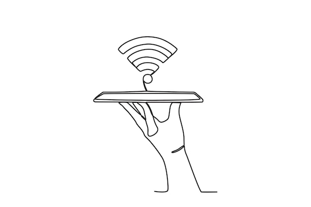 인터넷에 연결된 휴대폰 국제 인터넷 데이 원라인 드로잉