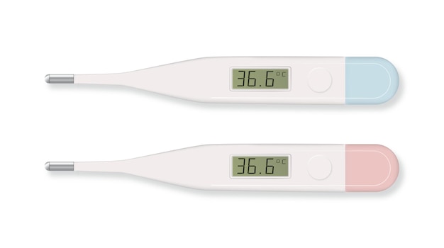 Вектор Электронный медицинский термометр цельсия для измерения набора изолированных лихорадок с нормальным дизайном