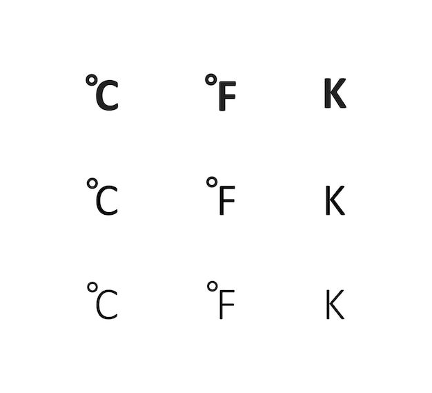 Символ Цельсия Значок Кельвина Фаренгельт простой логотип Термометр Шаль в векторном плоском стиле