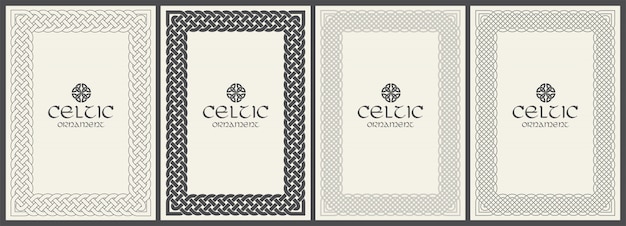 Vettore coperchio intrecciato con nodo celtico con bordo ornamentale. formato a4