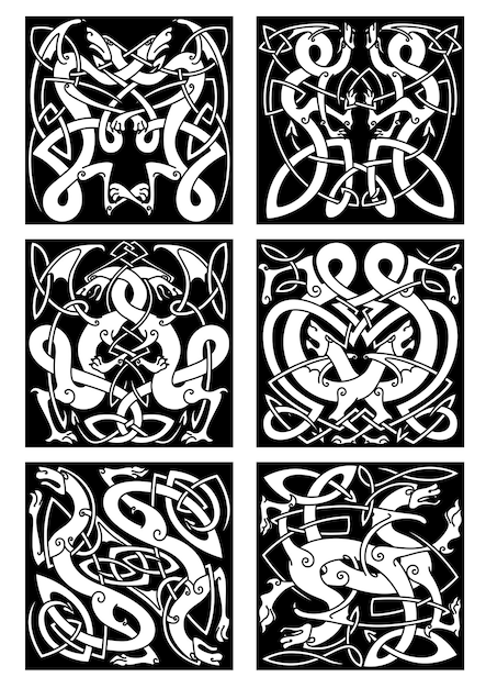 Celtic knot patterns with tribal dragons