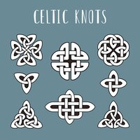 Кельтские узлы. красивые кельтские символы узлов, вечная троица, трилистник, энергия единства, взаимосвязанные завязанные иконки, выделенные на цветном фоне, племенные ирландские кельтские петли, векторная иллюстрация знаков