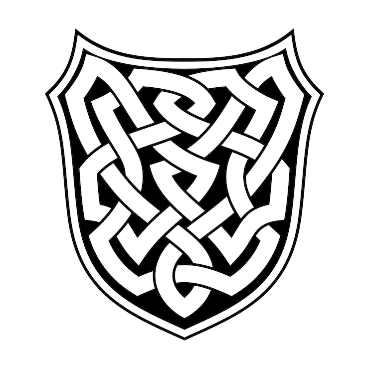 Vector celtic national ornament with a crossed ribbon in the form of a shield isolated on  white background