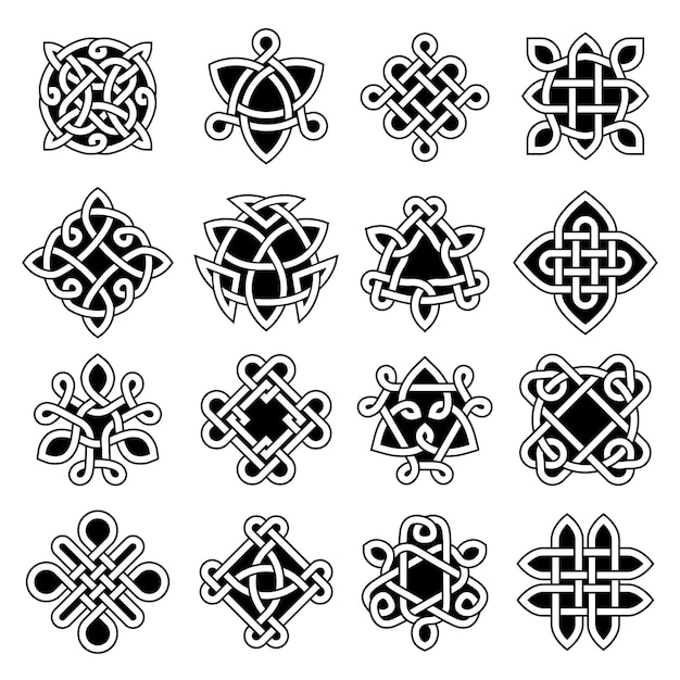 Celtic trinity. Ancient geometrical symbols celtic knots christian tattoo recent vector set. Celtic triangle shape, ancient trinity tattoo illustration