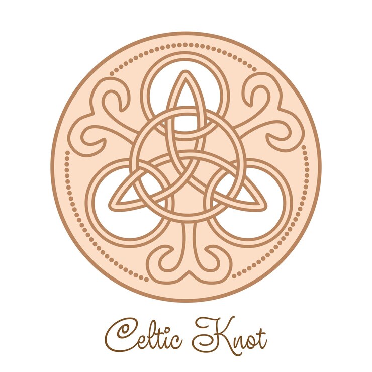 Vector celtic trinity knot pendant beige trendy design with runes