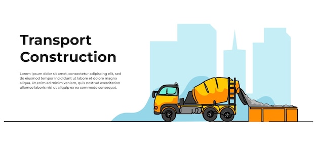 Cement mixer truck vector illustration Modern banner in continuous line style design
