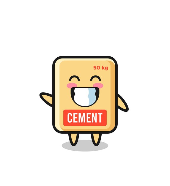 Cement sack cartoon character doing wave hand gesture cute design