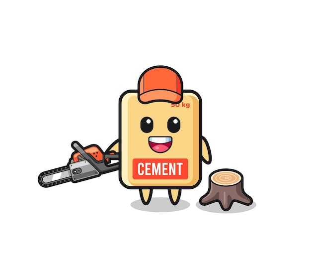 Cement sack lumberjack character holding a chainsaw