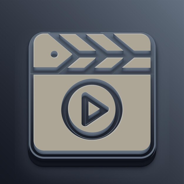 Cement Tone 3D Movie Production Icon met bewerkbare grijze achtergrond