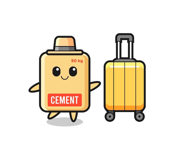 Cementzak cartoon afbeelding met bagage op vakantie schattig ontwerp