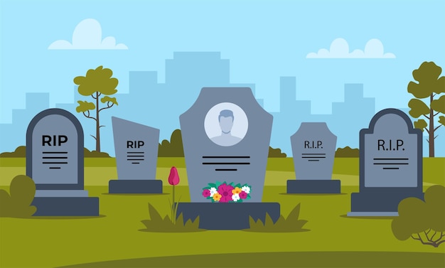 День кладбища ландшафтный надгробный камень с надписью RIP надгробные камни