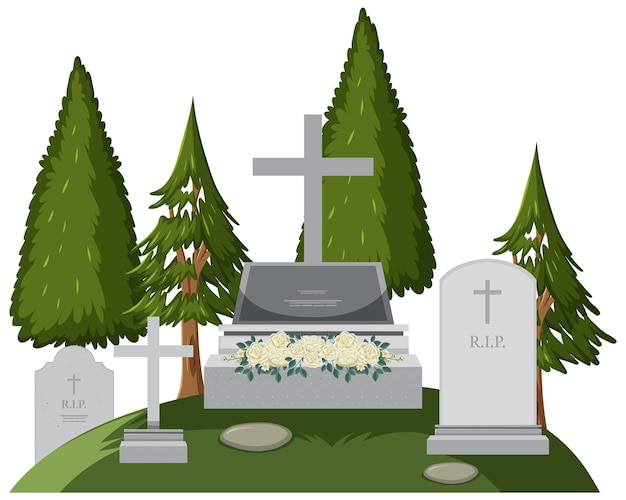 Cemetery graveyard scene isolated