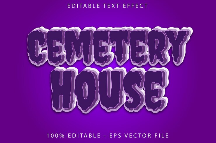Vector cemetery house editable text effect cartoon style