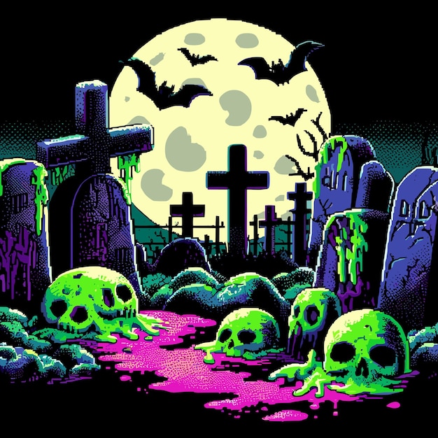 Vector cemetery spooky vector illustration covered in slime at night illustration