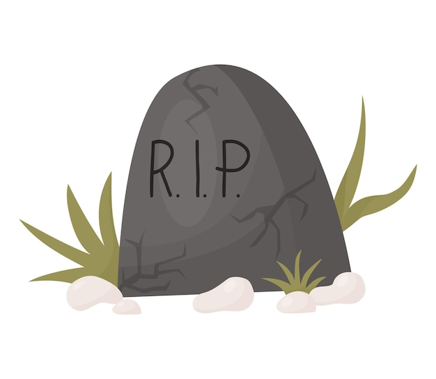 Vector cemetery stone grave in grass for design of themes of death grief graveyard and halloween holiday