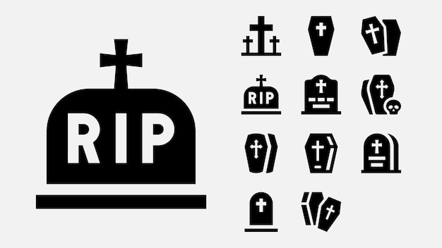 Vector cemetery tombstone graveyard solid icons