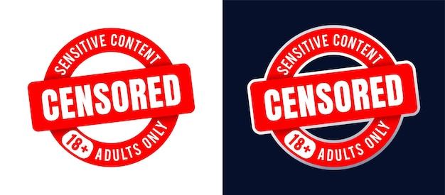 Vector censored 18 plus adults only sensitive contents red circle vector illustration flat style label