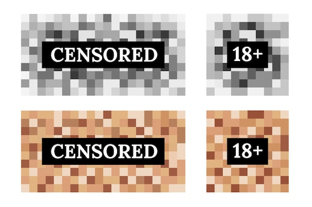 Censored sign set from pixel blur for protection face and body. square color in mosaic design